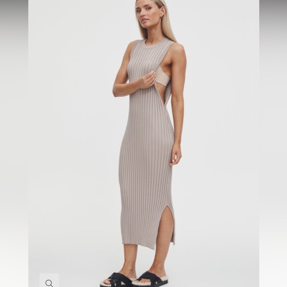 Legoe Heritage Luxe Shift Maternity Dress Beige Side Zip Sleeveless Ribbed Sz XS - Picture 12 of 13